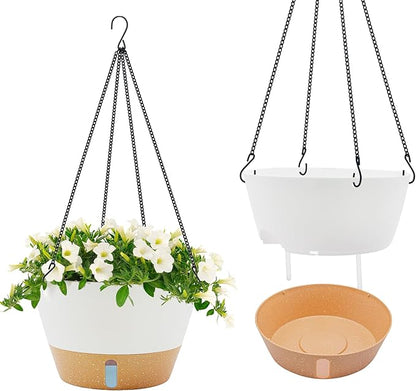 ZMTECH 12 Inch Hanging Planters for Indoor Plants, 2 Pack Self Watering Hanging Planter with Visual Reservoir, Hanging Pots for Plants Outdoor with Drainage Hole and Plant Hanger(2 Pack, White)