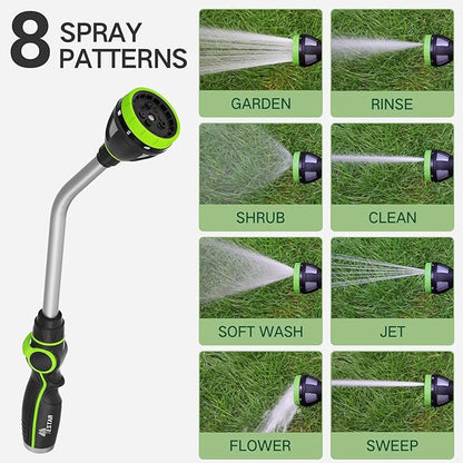 Watering Wand Heavy Duty,Metal Garden Hose Wand with 8 Spray Patterns 15-Inch Long Hose Nozzle Sprayer with Thumb Flow Control for Watering Plants Cleaning Car Washing and Showering Pets (15 Inch)