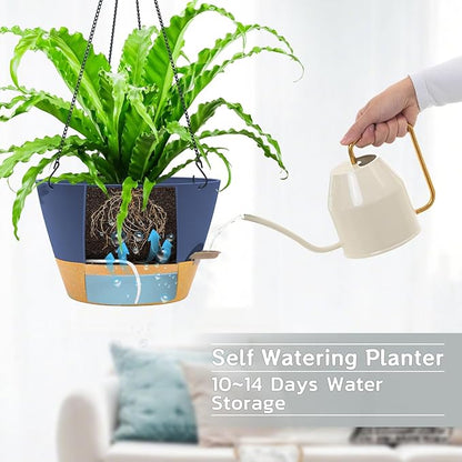 ZMTECH 12 Inch Hanging Planters for Indoor Plants, 2 Pack Self Watering Hanging Planter with Visual Reservoir, Hanging Pots for Plants Outdoor with Drainage Hole and Plant Hanger(12Inch, Blue)