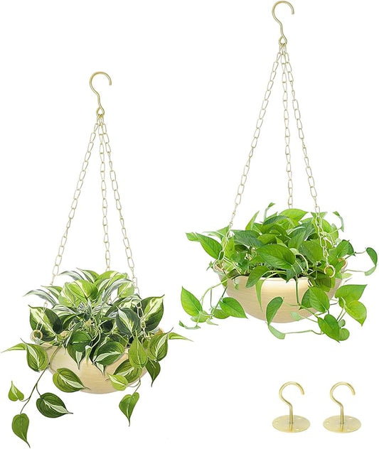 AceList 2 Pack Hanging Planter for Indoor Plants - Boho Metal Wall Planter 7.28 Inch with Hooks and Chins, Plant Hanger Decor for Window and Patio