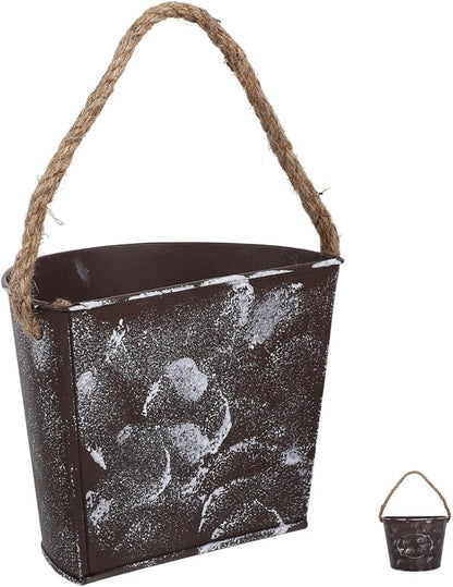 Rustic Iron Wall Planter 4.5 Inch Galvanized Hanging Flower Pot for Indoor Outdoor Garden Balcony Decor with Rope DIY