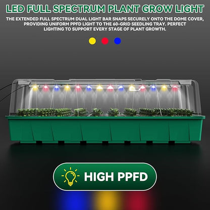 120 Cell Seed Starter Tray, Seed Starter Kit with Growth Light, 3.54-inch Humidity Dome Seedling Germinatio Starter Kit, Indoor Seed Germination Tray for Seed Reproduction and Seed Initiation