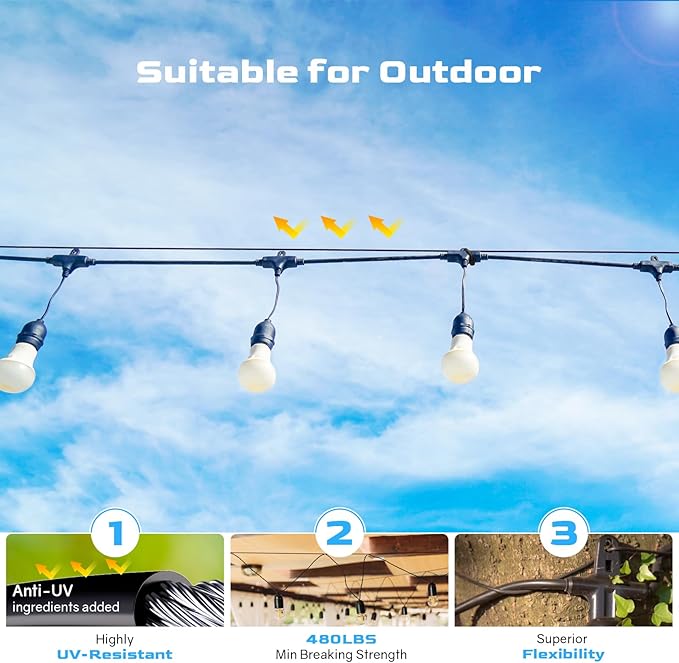 NEREUS String Light Hanging Kit with 200 Ft Vinyl Coated 304 Stainless Steel Cable, String Light Suspension Kit, Guide Wire with Turnbuckles and Hooks for Patio, Backyard Lighting Accessories