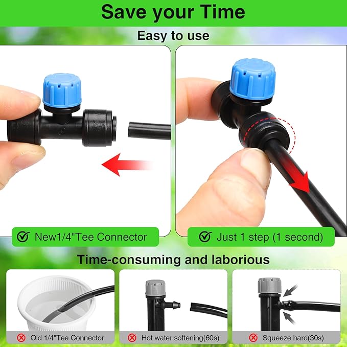 MIXC 24 Pack 1/4" Drip Irrigation Emitters, Adjustable 360° Drip Emitters for 1/4" Tubing, Leak-Proof Water Drippers, Perfect for Potted Plants, Greenhouse & Outdoor Watering Systems