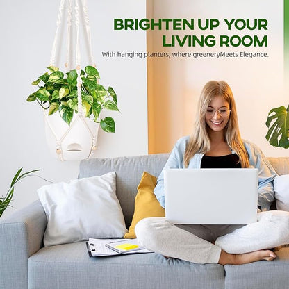 2-Pack 7.1-Inch Self-Watering Orchid Hanging planterS for Indoor & Outdoor baskets,34Inch Macrame Hanger Plant Pots Indoor with Drainage,Small Hanging Planters,With Two Sets of Hooks（Pure white）