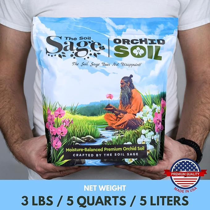 Soil Sage Premium Orchid Potting Mix - 5 qt. U.S.A. Made Orchid Soil Blend with Pine Bark, Sphagnum Moss, Charcoal, Coconut Coir, Pumice, & Mycorrhizae for Healthy Roots - Improved Drainage & Blooms