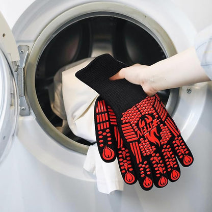 BBQ Gloves, Oven Gloves, Extreme Heat Resistant Barbecue Gloves, Silicone Non-Slip Oven Mitts, Kitchen for Cooking, Grilling, and Baking (Red)