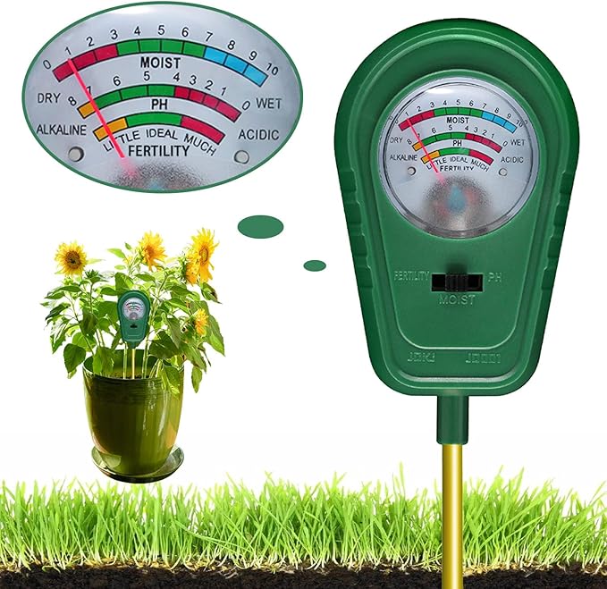 3-in-1 Soil Test Kit, Soil Moisture Meter/Soil ph Meter/Fertility Soil Tester, Soil Hygrometer for Garden, Farm, Plant, Outdoor, Indoor, Lawn Care Moisture Meter for Hous Plants (No Battery Needed)