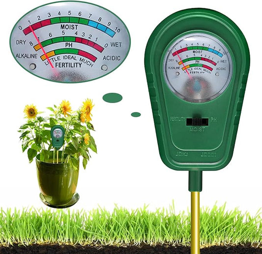 3-in-1 Soil Test Kit, Soil Moisture Meter/Soil ph Meter/Fertility Soil Tester, Soil Hygrometer for Garden, Farm, Plant, Outdoor, Indoor, Lawn Care Moisture Meter for Hous Plants (No Battery Needed)