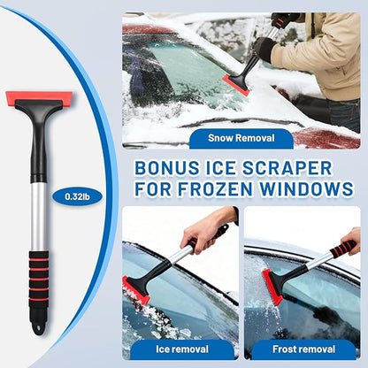 Snow Shovel & Ice Scraper Set – 32in Collapsible Snow Shovel with Folding Aluminum Shaft, Compact Heavy Duty 75lb Shovel + Silicone Ice Scraper with EVA Handle for Car, Travel & Outdoor Winter Use