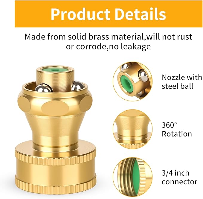 high pressure hose nozzle with connector - adjustable rotating brass spray nozzle for garden hose, terrace washing and vehicle cleaning(A set of nozzles)