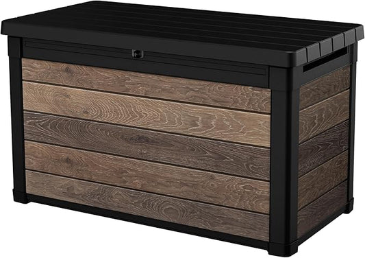 Keter Walnut 100 Gallon Resin Deck Box-Organization and Storage for Patio Furniture Outdoor Cushions, Throw Pillows, Garden Tools and Pool Toys