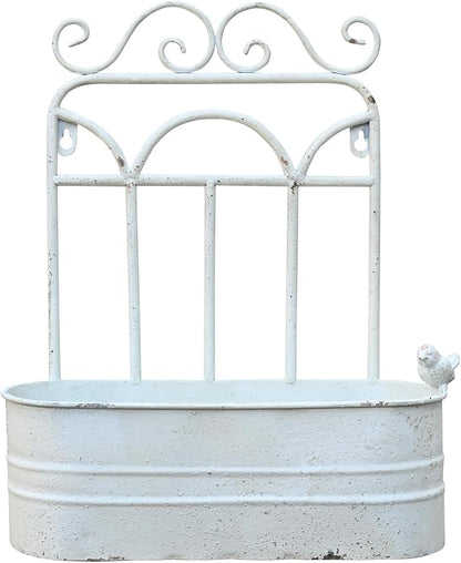 Rustic Metal Wall Planter Vintage Wall Mounted Flower Pot Distressed Wall Hanging Plant Basket Farmhouse Wall Decor for Indoor Outdoor Garden Home Yard (White)