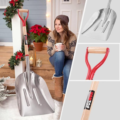 Aluminum Snow Scoop Shovel Wide Grain Shovels with Lightweight Large Capacity Head and Oak Wooden Handle