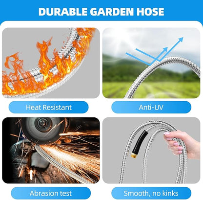 SPECILITE Stainless Steel Garden Water Hose 50 FT, Flexible and Lightweight Pipe, Non-Expandable Heavy Duty Metal Waterhose with Brass Fittings for Reel, Yard, Outdoor, Boat