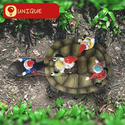 Sunthus Garden Gnome Turtle Statues Yard Art Resin Figurine Decorations Outdoor Garden Décor