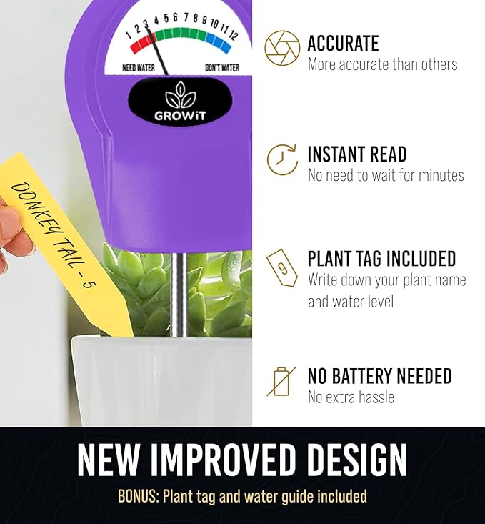 GROWIT Soil Water Monitor for Plants - Soil Moisture Meter | Hydrometer for Plants | Plant Moisture Meter Houseplants | Water Tester for Plants | Farming Indoor and Outdoor Plants-Purple