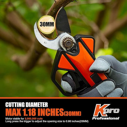 Electric Pruning Shear, Kebtek Cordless Electric Pruner Heavy Duty Electric Branch Cutter Brushless Motor with 2PCS 2500mAh 8-10H Working Time, 30mm (1.18 Inch) Cutting Diameter (KT930) Smooth-CUT