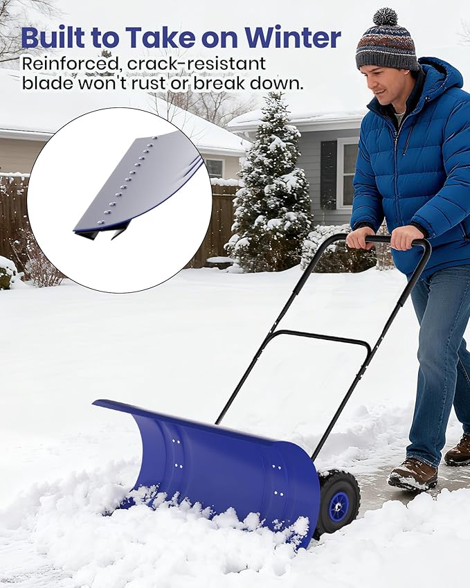 36” Snow Shovel for Driveway,Heavy Duty Wheeled Rolling Shovels 5 Position Angled Blade, Ergonomic Handle & Rubber Wheels for Efficient Snow Removal, Snow Plow for Doorway,Driveway and Sidewalks