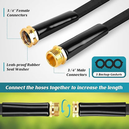 Non-Expanding Garden Hose 100ft, Flexible Water Hose with 8 Function Hose Nozzle, Lightweight, Leak-Proof, Kink Free and Non-Expandable Water Hose for Outdoor, Yard, Lawn, Car Wash, Camper Use