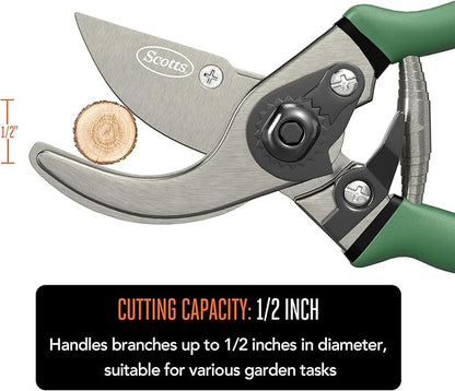 Scotts 2-Piece Pruning Tool Set – Includes 8 in. Bypass Pruning Shears for Live Plants and Soft Stems, and 7.5 in. Folding Saw for Cutting Thick Branches