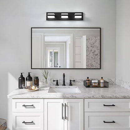 Bathroom Lighting Fixtures Over Mirror, 3 Light Bathroom Vanity Light Fixtures with Cool White 5000K, Matte Black LED Modern Vanity Wall Lights for Bath, Dressing Room, Restroom, 21.6 inch