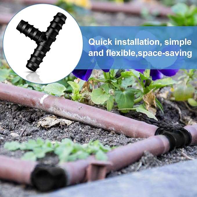 Maitys 8 Pieces 1/2 Inch Drip Irrigation Fittings Parts Soaker Hose Repair Kit Inline Barb Drip Irrigation Hose Connectors Plastic Tubing End Stop for Garden Lawn Sprinkler Systems(Tee)