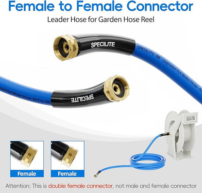 SPECILITE Female to Female Hot/Cold Garden Water Hose 10 ft x 5/8 Inch for Hose Reel, -50℉To 190℉, Heavy Duty, Flexible, Burst 605 Psi, Rubber Extension Pipe with 3/4" Brass Fittings