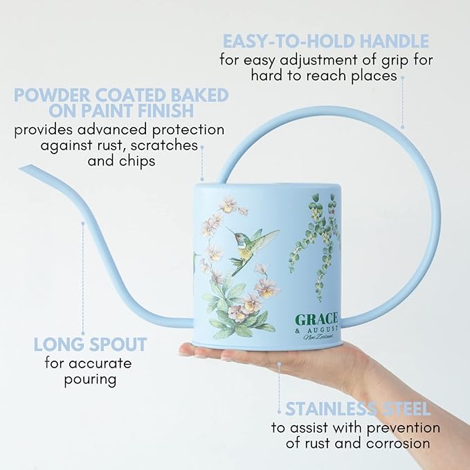 Watering Can for Indoor Plants - House Plant Watering can - Colorful, Decorative Indoor Water can for Plants - Metal Indoor Watering can with Long Spout - 1.5L 51floz 0.4 Gallon(Hummingbird Blue)