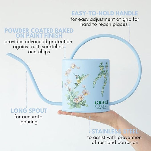 Watering Can for Indoor Plants - House Plant Watering can - Colorful, Decorative Indoor Water can for Plants - Metal Indoor Watering can with Long Spout - 1.5L 51floz 0.4 Gallon(Hummingbird Blue)