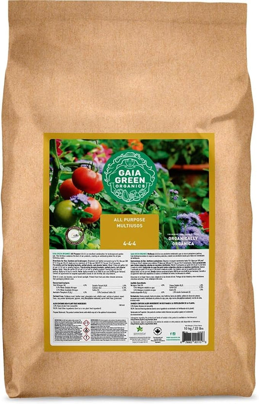 Gaia Green All Purpose Organic Fertilizer 4-4-4, 10kg – Balanced Plant Food for Vegetables, Flowers, Trees & Shrubs – Slow Release, Multi-Ingredient Blend, OMRI Listed
