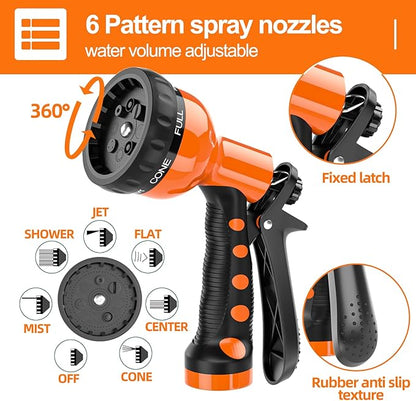 SPECILITE 3/8” Lightweight Coil Garden Hose 50 FT, EVA Retractable Curly Water Pipe with 6-Pattern Spray Nozzle for Boat, Greenhouse, Yard, Patio (Orange)