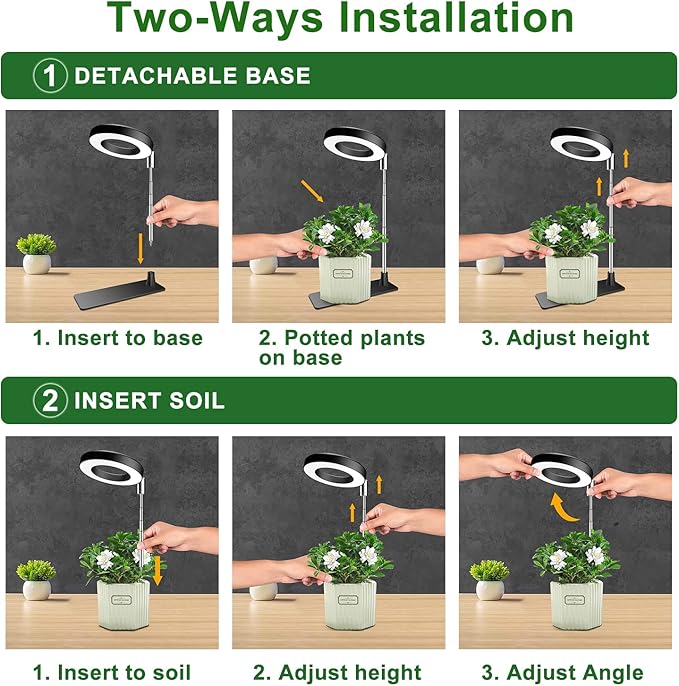 Plant Grow Light, 48 LEDs Full Spectrum Grow Lights for Indoor Plants, Height Adjustable Small Halo Grow Light with Base, 3 Optional Spectrums, Auto Timer 3/9/12Hrs, 10 Brightness, 3 Pack