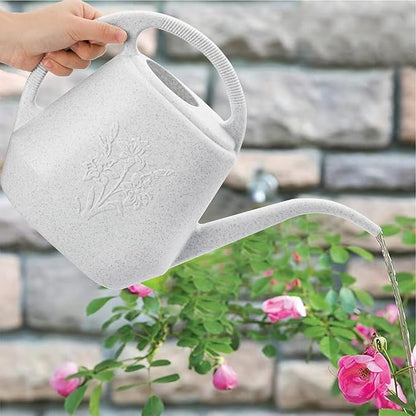 Fasmov 1-Gallon Plastic Watering Can with Comfortable Handle, Garden Watering Cans Long Spout for Indoor Outdoor Watering Plants (Gray White)