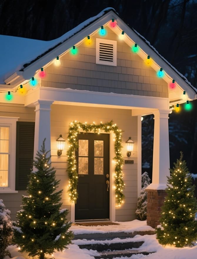 25Ft Multicolor Christmas Lights Outdoor, C9 7W Vintage Ceramic Christmas String Lights with 26 Colorful Bulbs, Hanging Patio Lights for Porch Roofline Christmas Tree Garden Pathway Indoor Decor