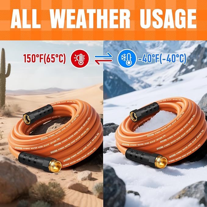 Garden Hose 100 ft x 5/8", NON-EXPANDING Flexible Water Hose, Kink Resistant Lightweight Hybrid Hose, Leakproof Yard Hose with Male to Female Fittings