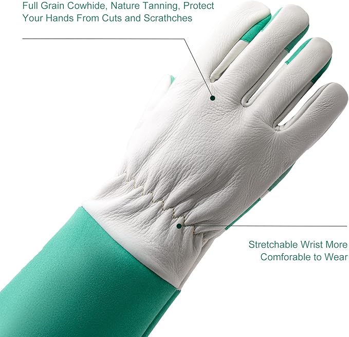 HLDD HANDLANDY Long Gardening Gloves, Leather Thorn Proof Rose Pruning Glove for Men & Women, Great Gift for Gardener