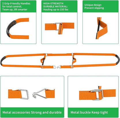 Potted Plant Mover，Plant Lifting Straps for Garden Flower Pots, Planters，Rocks, Trees，Easily Lift and Move Heavy Items Up to 150 Pounds，Small Size, Orange, Patent Pending
