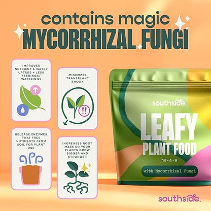 Leafy Plant Food with Mycorrhizal Fungi - Use Year-Round - Makes 200 Liters Gentle Houseplant Fertilizer for Indoor Potted Plants