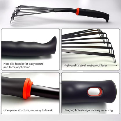 2 Pcs Gardening Hand Rake, 14.5" Alloy Steel Short Handle Shrub Rake for Soil Loosening, Planting and Spreading Mulch, Raking Flower Beds