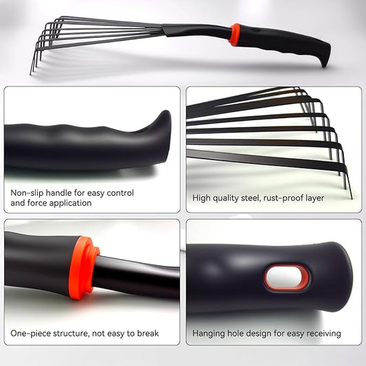 2 Pcs Gardening Hand Rake, 14.5" Alloy Steel Short Handle Shrub Rake for Soil Loosening, Planting and Spreading Mulch, Raking Flower Beds