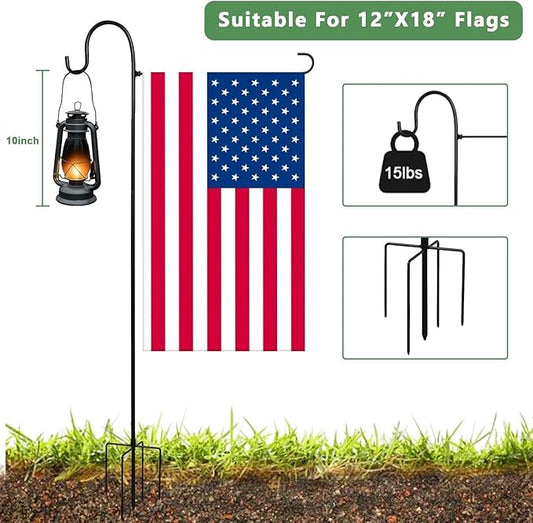 Heavy-Duty Garden Flag Stand with Shepherd's Hook Holder – Sturdy Metal Frame for 12x18 Inch Flags & String Lights, Weather-Resistant Outdoor Lawn, Patio, Yard Decorations