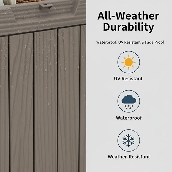 45 Gallon Lockable Deck Box for Indoor & Outdoor Storage, All-Weather Water Resistant Chest for Garage, Holiday Decor, Patio Cushions & Tools