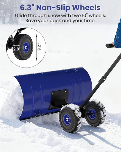 36” Snow Shovel for Driveway,Heavy Duty Wheeled Rolling Shovels 5 Position Angled Blade, Ergonomic Handle & Rubber Wheels for Efficient Snow Removal, Snow Plow for Doorway,Driveway and Sidewalks