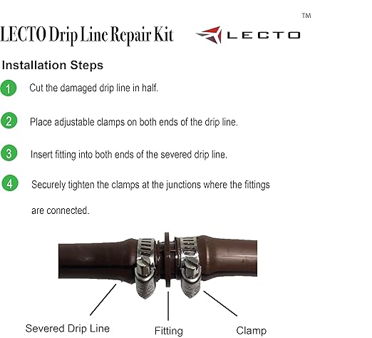 LECTO Universal 5/8", 1/2", .700" Drip Line Repair & Extension Kit – Plastic Coupler with 2 Stainless Steel Hose Clamps