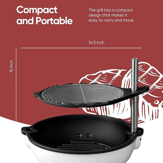 Bola Traveler | Completely Adjustable & Rotatable Tabletop-Safe Charcoal BBQ Grill (White)