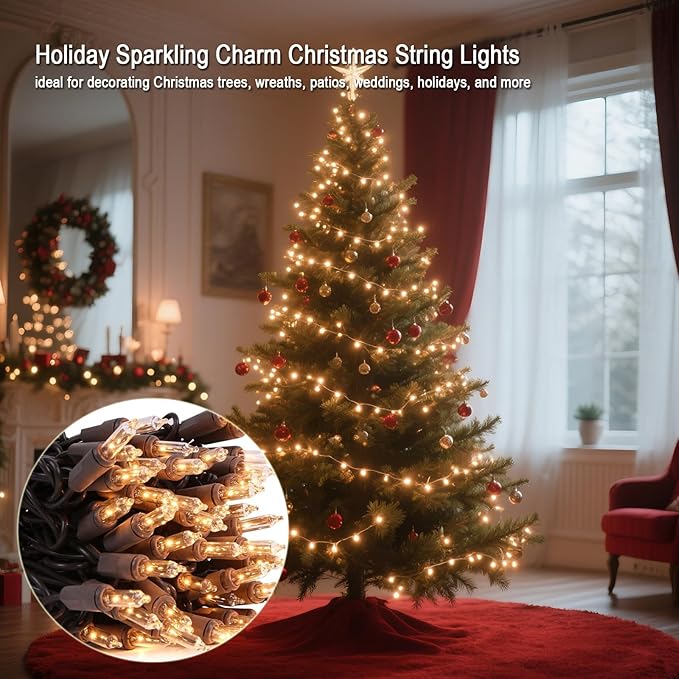 Vigdur 21ft 100 Count String Lights on Brown Wire Cord, UL Approved for Indoor/Outdoor Use, Connectable 120V Clear Outdoor Lights for Xmas Patio Home Party Garden Decor(Warm White)