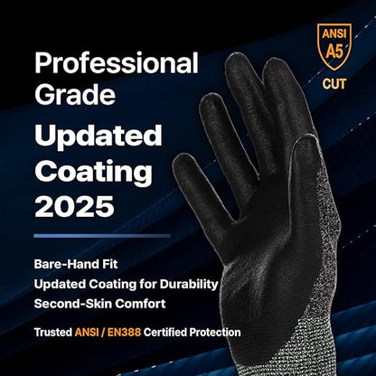 DEX FIT Level 5 Cut Resistant Gloves Cru553, 3D-Comfort Fit, Professional Power Grip, Thin, Touch-Screen Compatible, Durable, Breathable, Machine Washable; Grey L (9) 12 Pairs