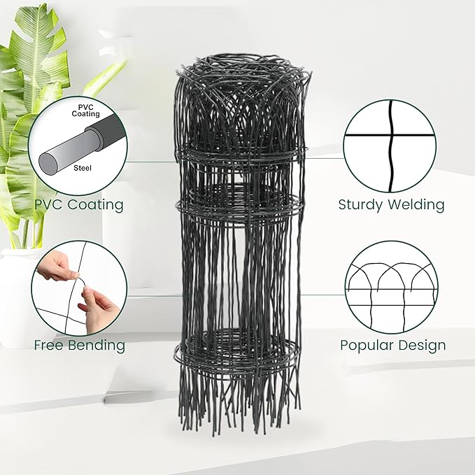 2 Rolls Black Garden Fence Border, 14 in x 40 ft Metal Folding Fence Wire Roll Garden Border Edging, Garden Fence Roll Flower Bed Fencing for Outdoor Yard