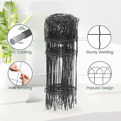 2 Rolls Black Garden Fence Border, 14 in x 40 ft Metal Folding Fence Wire Roll Garden Border Edging, Garden Fence Roll Flower Bed Fencing for Outdoor Yard